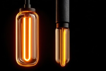 Vintage Styled Edison Light Bulbs with Warm Glow on Dark Background
