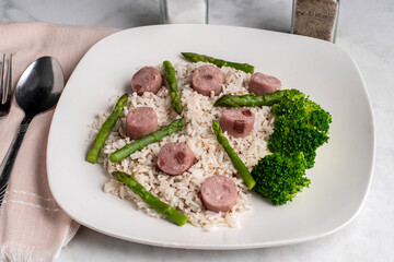 rice with chicken sausage and asparagus