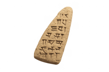 Cuneiform tablet with ancient writing on transparent background