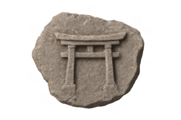 Japanese shinto torii gate carving on stone relic