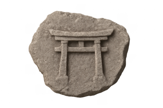 Japanese shinto torii gate carving on stone relic