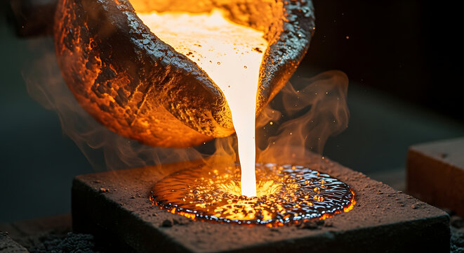 Pouring molten metal from crucible