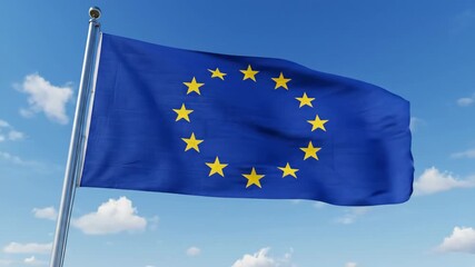 European union flag swaying elegantly in the breeze against a clear blue sky. symbolizing unity and harmony among european nations. - Powered by Adobe