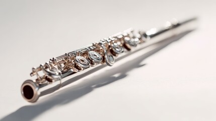 Fototapeta premium Artistic composition: flute slightly angled with soft light and shadow on white background