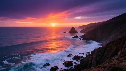 Dramatic Sunset Over Coastal Landscape