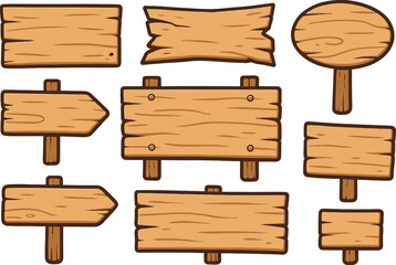 Collection of rustic wooden signboards and planks for western themes and natural outdoor advertisements