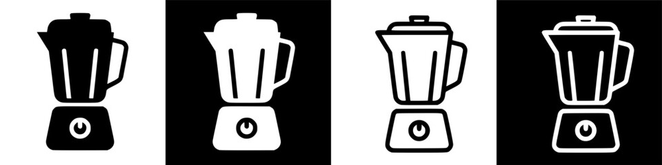 Four variations of a blender icon, presented in black and white, with different styles.