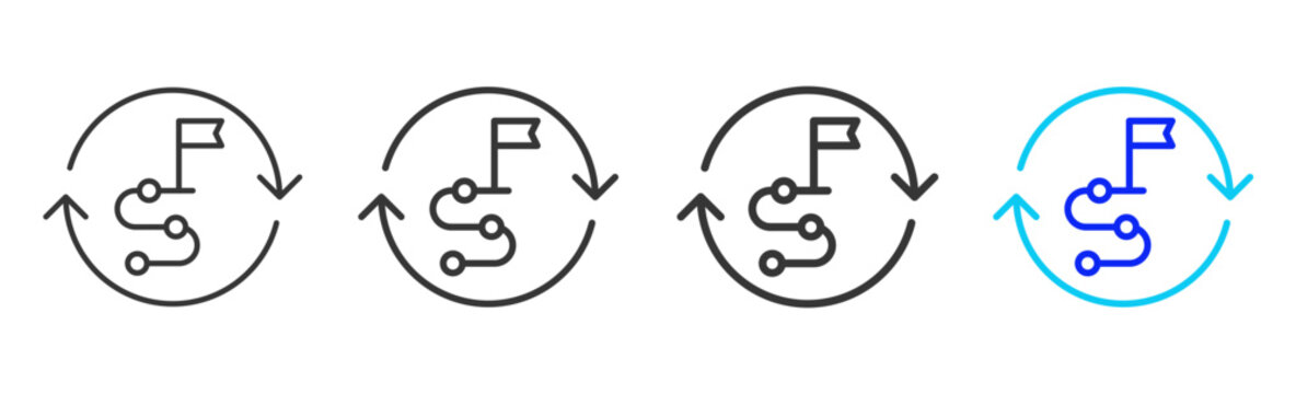change roadmap icon set collection in creative outline style for business featuring multiple thickness variations suitable for transition planning and strategic flow hub