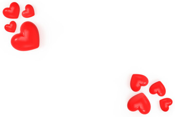 Red hearts background romantic concept. Beautiful hearts on transparent lay composition. Valentine's day greeting card, Mother's Day, wedding concept