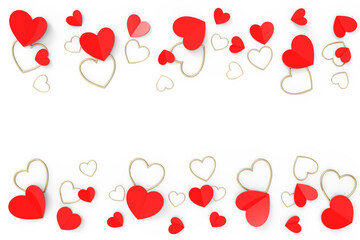 Red paper hearts and gold pattern hearts banner on transparent background. Design for Happy Valentine's Day celebrate
