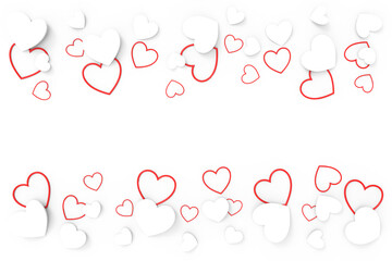 White paper hearts and red pattern hearts banner on transparent background. Design for Happy Valentine's Day celebrate