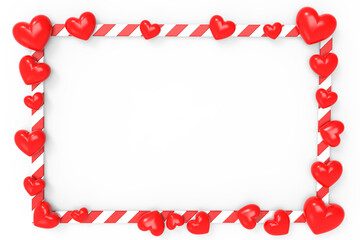 Frame of red hearts. 3d Love border on transparent background