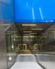 Escalator in Duesseldorf - Art Picture with movement - Into the Unknown. High quality photo