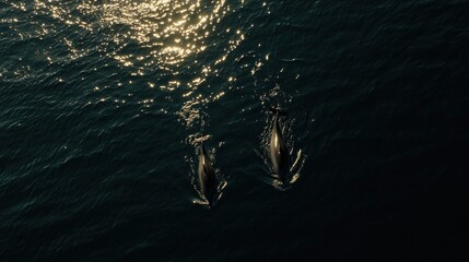 Obraz premium Two dolphins swim in the ocean (2)