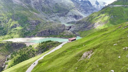 Drone Austria 4k. Grossglockner High Alpine Road, a famous scenic drive in Austria. drive to Grossglockner mountain. popular summer travel tourism destination for hiking and road trip in Europe.