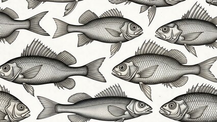 Vintage Fish Pattern - Detailed Illustration of Aquatic Life.