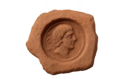 Ancient roman terracotta medallion with profile portrait