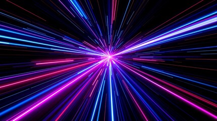 Abstract hyperspace jump with glowing light trails and speed