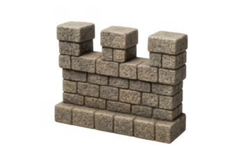 Medieval stone castle wall with battlements on transparent background