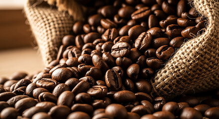 Coffee beans spilling out of a burlap sack
