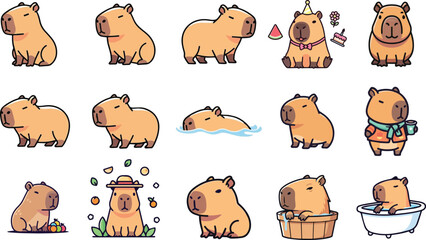 Cute cartoon capybara set