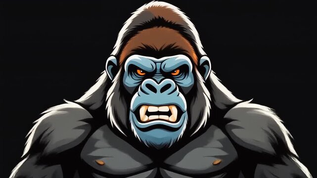 Close-up animation of a gorilla's roaring face