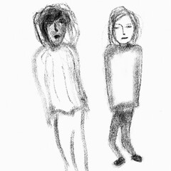 hand-drawn sketch of two fictional women