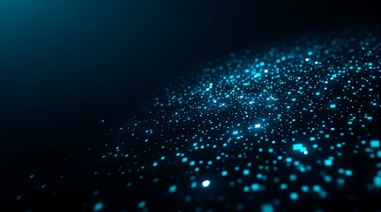 Abstract Dark Background with Sparkling Blue Digital Particles