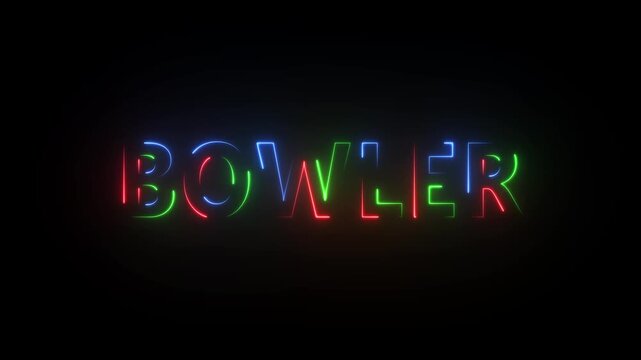 Neon sign spelling out the word BOWLER in red green and blue against a black background bowler bowling