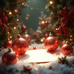 christmas tree and decorations with writing space 