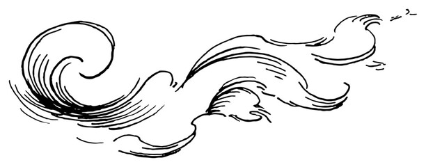 Fototapeta premium Hand drawn swirling wind gust or blowing air stream vector sketch of breezy weather element
