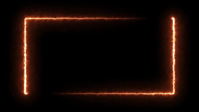 A fiery orange and yellow rectangle border pulsates with flame-like energy on a black background fire
