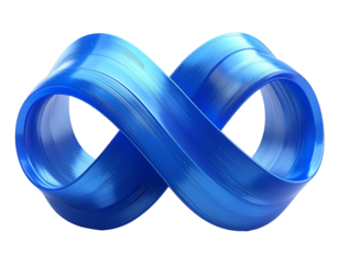 3D rendering of a blue, glossy, textured infinity symbol against a dark, contrasting background