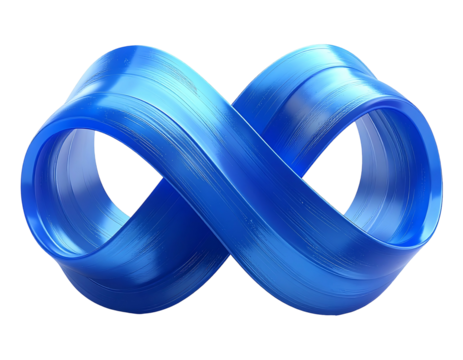 3D rendering of a blue, glossy, textured infinity symbol against a dark, contrasting background