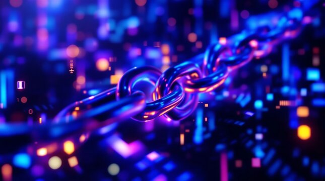 Blockchain connection with digital chain and binary code