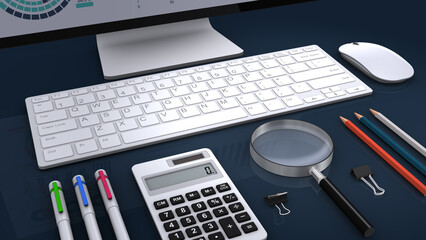 デスクトップパソコンとビジネスグッズ