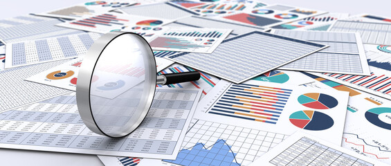 ビジネス書類と虫メガネ