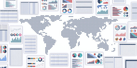 ビジネス資料と世界地図