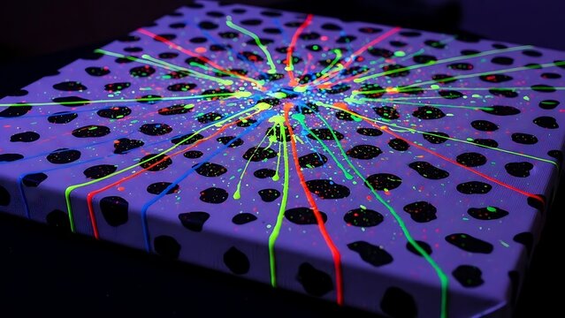 Psychedelic Fluorescent Light Painting on Polka Dot Surface.