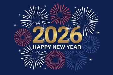 New Year 2026 Celebration Fireworks Design Gold Typography Vector Illustration for Greeting Cards Invitations and Party Decorations