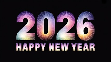 New Year 2026 Celebration Fireworks Display Colorful Typography Design Element for Greeting Cards Invitations and Promotional Materials Vibrant Festive Graphic for Holiday Marketing Campaigns