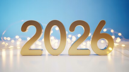 Golden 2026 New Year Countdown Celebration Festive Background with Bokeh Lights and Smooth Reflections on a Shiny Surface Ideal for Greeting Cards and Promotional Material