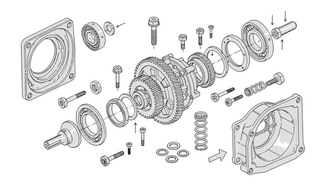 Exploded view of a mechanical assembly