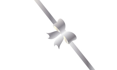 Luxurious silver ribbon with a shiny bow centered on a white background, ideal for gift themes, celebrations, invitations, and festive designs.
