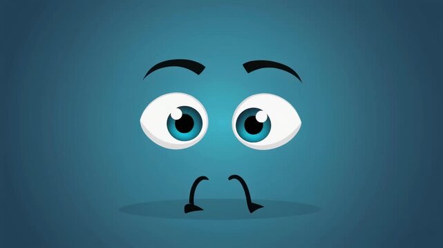 A cartoon face with wide blue eyes looking sideways, expressing surprise or worry on a dark blue background.