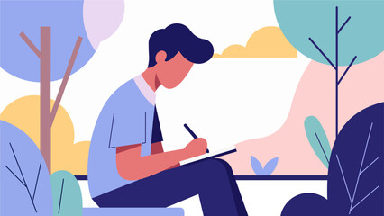 Pastel Flat Illustration of a Student Studying Outdoors While Taking Notes