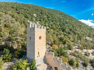 Castello di San Pio delle Camere, Abruzzo: A hilltop fortress of triangular design with a distinctive pentagonal tower, known for its panoramic views and restoration