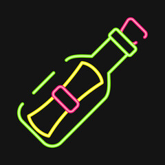 Icon bottle mail. Pirates theme elements. Icon in neon style.