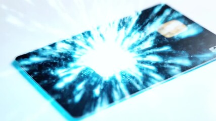 Credit card with an abstract glowing core, showcasing data transmission visualization - Powered by Adobe