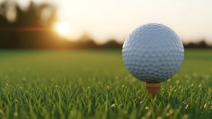 Obraz premium Ultra-Realistic Golf Ball on Tee with Lush Green Grass in Sunrise Light Ready to Play
